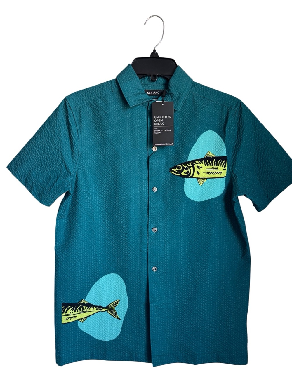 Murano Shape of Water Collection Slim Fit Placed Fish Print